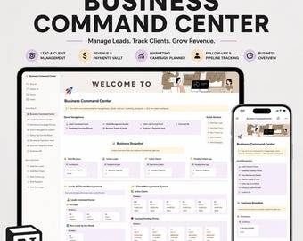 Business Command Center Notion Template, Small Business CRM, Client Management Dashboard, Freelancer Planner, Revenue Tracker