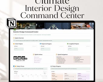 Interior Design Notion Template, Project Management Dashboard, Client Tracker, Design Studio Planner, Interior Design Hub