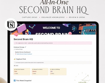 Second Brain Notion Template, Life OS Dashboard, Knowledge Management System, Productivity Planner, Digital Brain Workspace