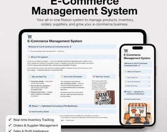 Ecommerce Management Notion Template, Inventory Tracker, Order Management System, Supplier CRM, Online Store Dashboard