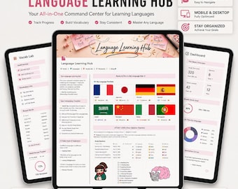 Language Learning Notion Template, Study Tracker Dashboard, Vocabulary Organizer, Fluency Planner, Language Hub System