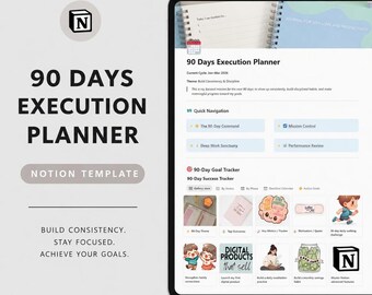 90 Day Planner Notion Template | Goal Habit Tracker Productivity System | Daily Weekly Planner Aesthetic Self Improvement 2026