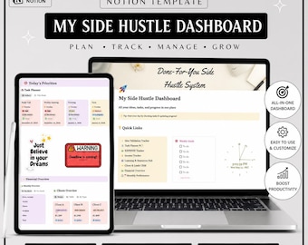Side Hustle Dashboard Notion Template | Freelancer Business Planner | Client CRM Income Expense Tracker | Productivity Aesthetic 2026