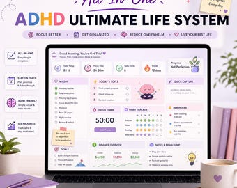 ADHD Notion Life Planner Template | All In One ADHD Dashboard Focus System Productivity Planner Routine Tracker Hub