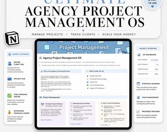 Agency Project Management Notion Template, Client CRM Dashboard, Team Management System, Agency Operations OS Hub