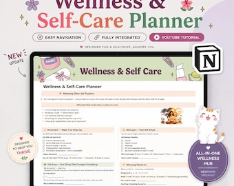 Wellness Planner Notion Template, Self Care Tracker, Habit Builder, Mental Health Journal, Daily Routine Dashboard