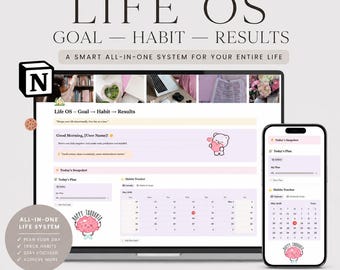 Life OS Notion Template | Goal Habit Tracker Planner | Vision Board Daily Planner | Self Improvement Aesthetic Dashboard 2026