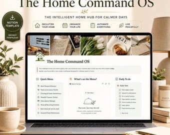 All In One Notion Home Dashboard Template | Home Management System OS | Cleaning Planner Meal Tracker Budget Organizer Hub