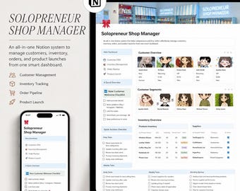 Solopreneur Shop Manager Notion Template, Etsy Seller Dashboard, Inventory Tracker, Customer CRM, Ecommerce Business Hub