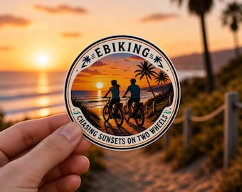 Sticker eBiking zonsondergang 3 x 3 inch