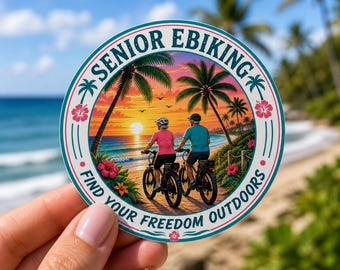 Sticker senior e-bike zonsondergang rond 3 x 3 inch