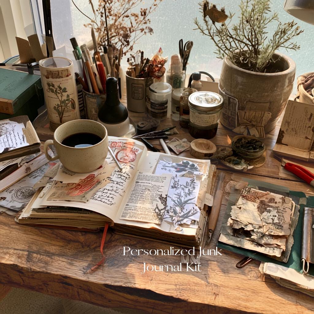 Personalized Custom Journal Kit, 165 pieces, Affirmations, Images, Prompts, Ephemera, physical journal, etc.