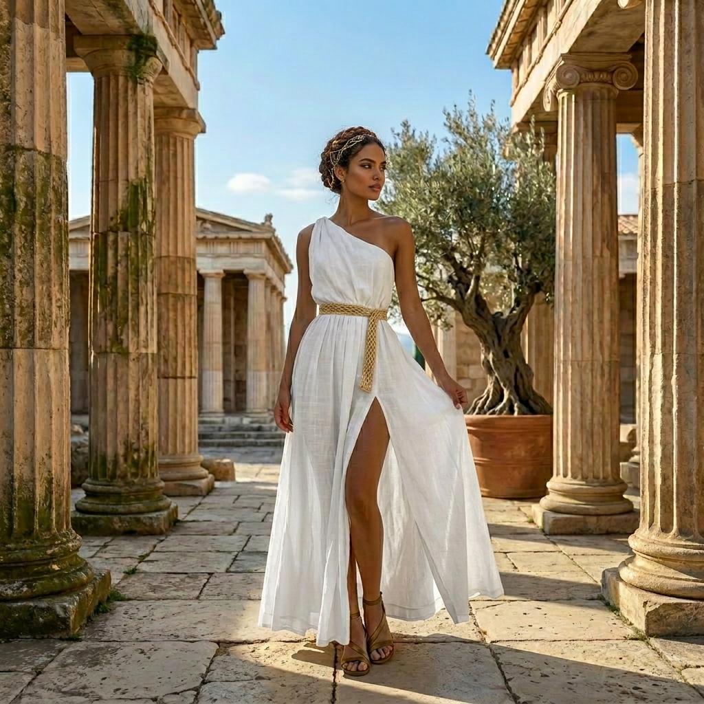 roman dress white and gold Golden Goddess Adult Costume Medium main image 1