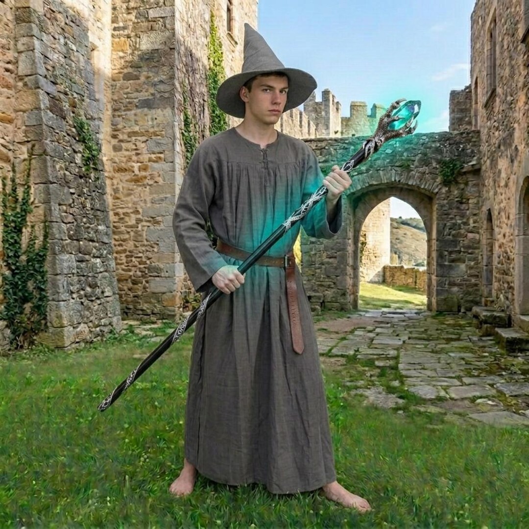 Dark Medieval Wizard Robe | Gothic Warlock Mage Costume With Hat, Belt ...
