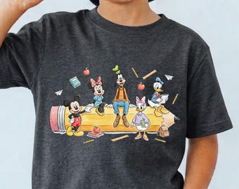 Mickey and Friends Back to School Kids Shirt, Retro Mickey Mouse Pencil Toddler Outfit, Cute Kindergarten Tee, First Day of School Shirt