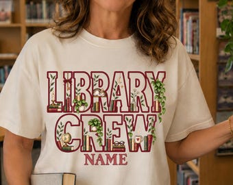 Custom Library Crew Shirt, Personalized Librarian T-shirt, Comfort Colors Book Lover Gift, School Library Squad Tee, Custom Name Bookworm