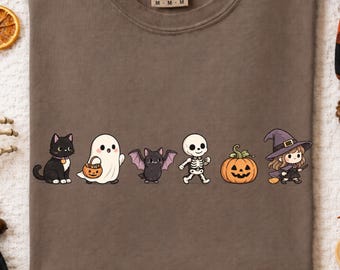 Cute Halloween Shirt, Spooky Season Tee, Ghost Cat Witch Skeleton Pumpkin, Comfort Colors 1717 Halloween Graphic Tee, Halloween Gift