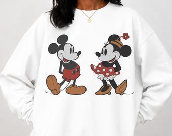 Retro Mouse Crewneck, Cute Mouse Couple Sweatshirt, Vintage Cartoon Graphic, Gildan 18000