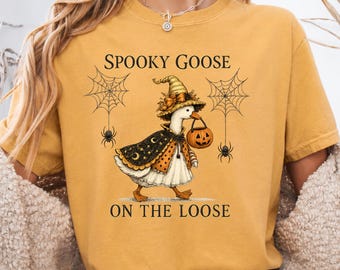 Spooky Goose Shirt, Comfort Colors® Halloween TShirt, Witchy Silly Goose Lover Tee, Girly Halloween Gift, Trick or Treat Outfit