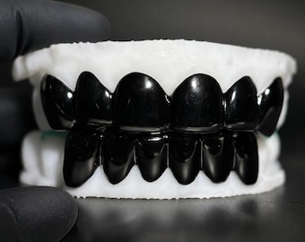 Zwarte Grillz Set Top Onder Tanden Grill Hiphop Mondstuk Kostuumsieraden