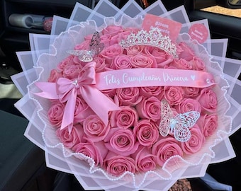 Liston Personalizado para Ramo Buchon, Custom Ribbon for flower Bouquets, Personalized Ribbon