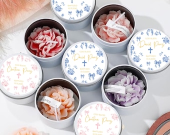 Baptism Candle Favors, Custom 12 oz Mini Lavender Candles, First Holy Communion, Confirmation, and Christening Favors