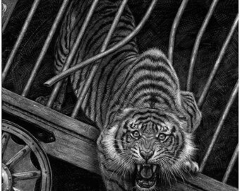 Vintage Tiger Printable Wall Art, Black and White Wildlife Print, Antique Engraving Animal Poster, Gothic Jungle Decor, InDownload, Digital
