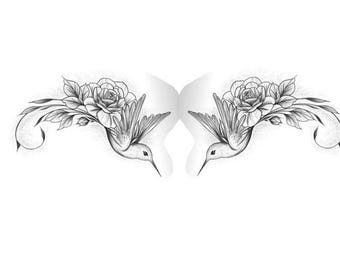 Hummingbird Floral SVG | Symmetrical Bird & Rose Design | Botanical Tattoo Art | Cricut Cut File | Laser Engraving Vector | Digital Download