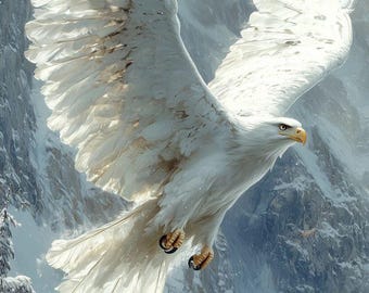 White Eagle Wall Art Printable, Majestic Snow Eagle Digital Download, Fantasy Bird Poster, Winter Mountain Artwork, Instant Download Print
