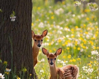 Baby Deer Printable Wall Art, Woodland Nursery Decor, Fawn Forest Print, Spring Nature Poster, Printable Nursery Art, InstaDownload, Digital