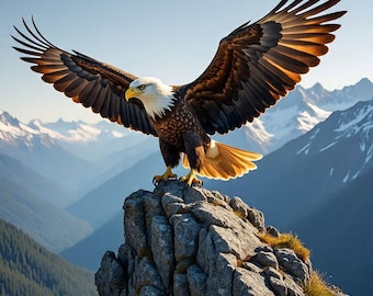 Majestic Bald Eagle Wall Art Printable, Eagle Mountain Landscape Poster, Wildlife Nature Print, Digital Download, Rustic Home Decor