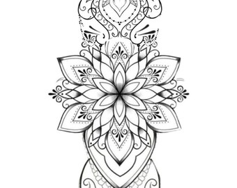 Elegant Lotus Mandala Tattoo Design | Black Floral Ornament | Fine Line Tattoo | Printable Tattoo Art | Digital Download | SVG PNG PDF