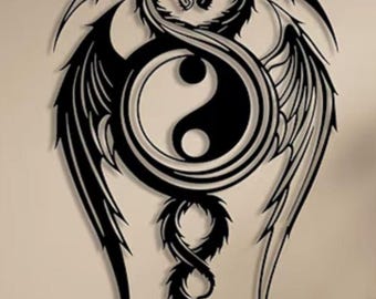 Yin Yang Dragon Tattoo Design | Tribal Black White Fantasy Art (Digital Download)