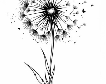 Dandelion Butterfly SVG | Floral Line Art Digital Download | Botanical Tattoo Design | Printable Wall Art | Cricut Cut File PNG SV