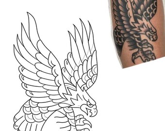 Eagle Tattoo Design SVG PNG PDF | Flying Eagle Line Art | Traditional Tattoo Flash | Printable Tattoo Stencil | Instant Digital Download