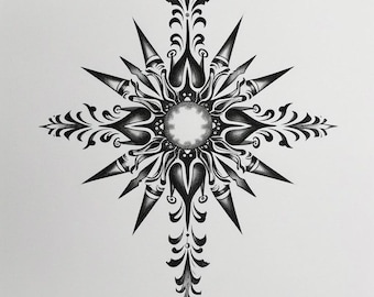 Compass Rose Tattoo SVG | Ornamental Star Mandala Design | Black Gothic Compass Clipart | Cricut Cut File | Laser Engraving Digital Download
