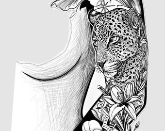 Leopard Floral Woman Silhouette SVG | Elegant Female Face Line Art | Botanical Tattoo Design | Cricut Cut File | Laser En | Digital Download