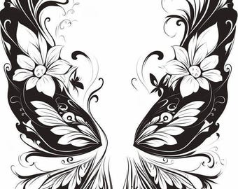 Floral Butterfly Wings SVG | Elegant Botanical Butterfly Design | Decorative Tattoo Art | Cricut Cut File | Laser Engravi | Digital Download