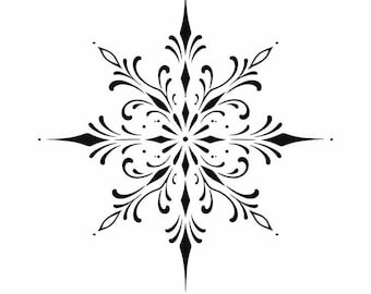 Elegant Floral Snowflake SVG | Decorative Mandala Design | Black Ornament Clipart | Cricut Cut File | Laser Cut Ve| Digital Download PNG SVG