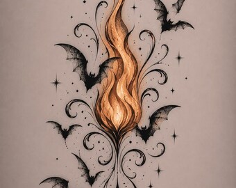 Gothic Bat Flame SVG | Dark Fantasy Tattoo Design | Halloween Bat Artwork | Cricut Cut File | Laser Engraving Vector | Digital Download