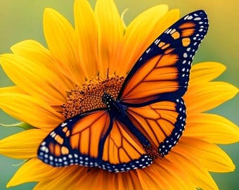 Sunflower & Monarch Butterfly Printable Wall Art | Nature Poster Digital Download | Floral Botanical Print | Yellow Flower Decor | IDownload