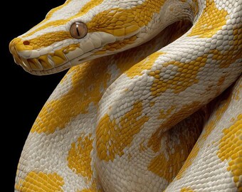 Albino Python Snake Wall Art Printable, Yellow and White Serpent Poster, Reptile Photography Print, Exotic Animal Decor, Digital Download