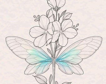 Butterfly Floral SVG | Elegant Flower & Butterfly Line Art | Botanical Tattoo Design | Cricut Cut File | Laser Engravin | Digital Download