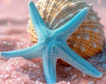 Blue Starfish & Seashell Wall Art Printable | Coastal Beach Decor | Ocean Aesthetic Digital Download | Nautical Poster | Instant Download