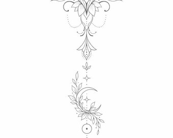 Lotus Flower Tattoo Design | Fine Line Floral Tattoo | Minimalist Moon Tattoo | Elegant Botanical Tattoo | Printable TattooDigital Download