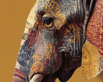 Colorful Elephant Wall Art Print, Boho Elephant Poster, African Animal Artwork, Tribal Elephant Decor, Safari Nursery Print Digital Download