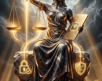 Lady Justice Digital Wall Art, Cyber Law Goddess Printable Poster, Legal Office Decor, AI Justice Artwork, Attorney Gift, Digital Download