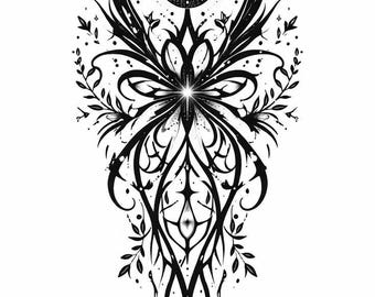Celestial Butterfly SVG | Moon Phase Butterfly Design | Mystic Botanical Tattoo Art | Cricut Cut File | Gothic Butterfly | Digital Download