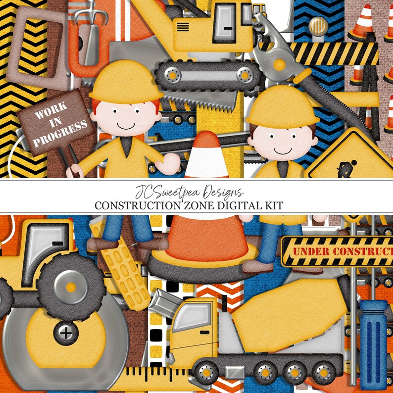 Construction Zone Digital Scrapbooking Kit - Etsy