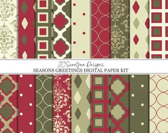 Seasons Greetings Christmas Digital Scrapbooking Paper Pack